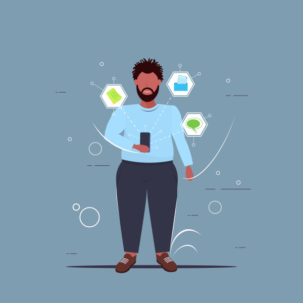 休闲男子使用智能手机移动应用社交媒体沟通概念非洲裔美国人拿着手机平板全长图片下载