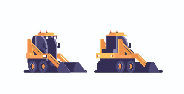 雪犁拖拉机图标专业除雪机冬季除雪概念正面背面侧面平视水平图片下载