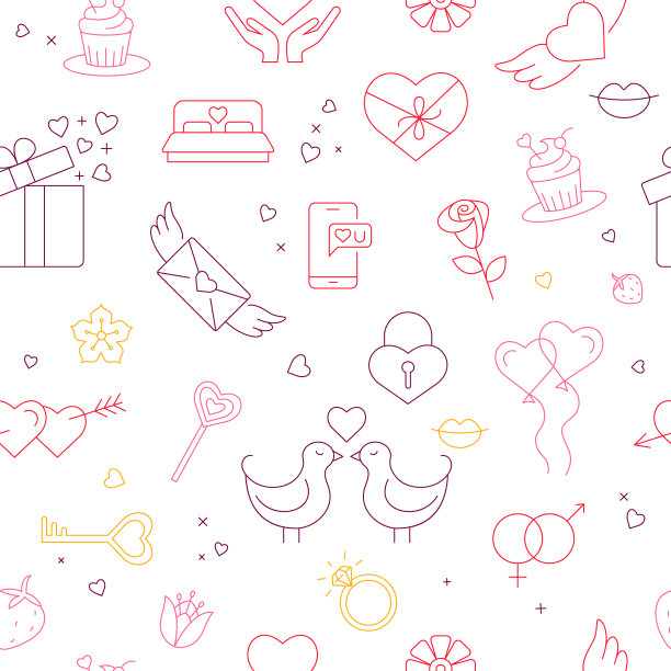 无缝模式背景与婚礼标志和符号图片下载