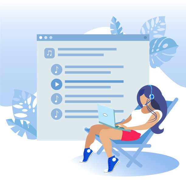 女人在听音乐。屏幕监控。图片下载