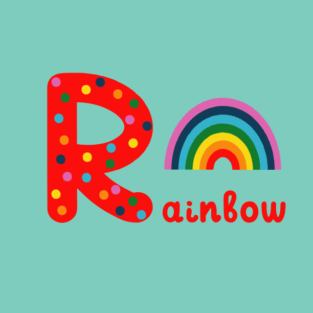 英语字母表为儿童教育，字母R大写带字。可爱的小朋友，卡通风格的彩色ABC字母，学习英语词汇的抽认卡，矢量插图图片下载