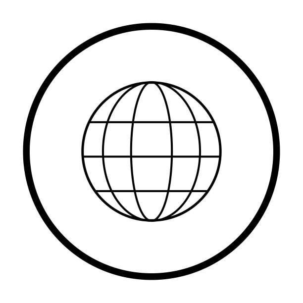 网络图标：黑色圆圈中的扁平风格网络或地球图标图片下载