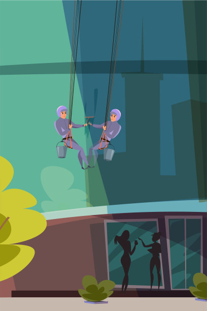 窗户清洗服务平面矢量插图图片下载