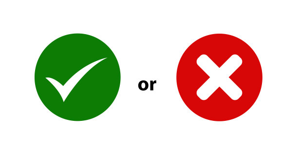 打勾和交叉符号。绿色勾选OK和红色X图标，孤立在白色背景上。简单的标志图形设计。符号是和否按钮投票，决定，网页。矢量图图片下载