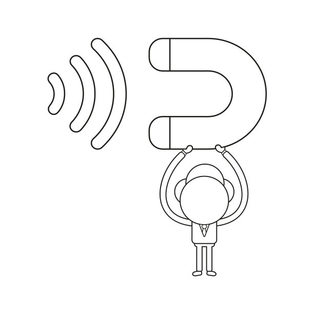 矢量插图的商人性格holding磁铁吸引。黑色的轮廓。图片下载