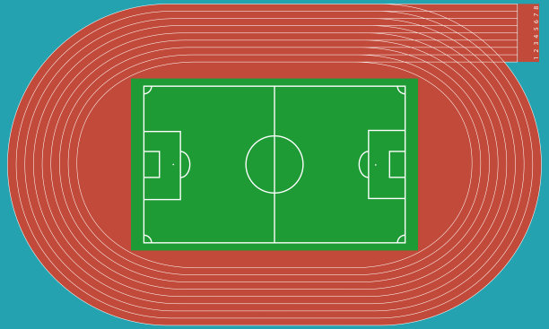 跑道和足球场俯视图的体育场，跑道的背景图片下载