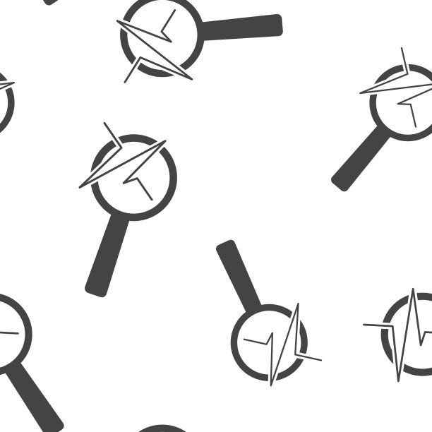 脉冲和玻璃放大镜矢量插图。心跳是心脏病学的象征。金融业务预测图表无缝模式在白色背景上。图片下载