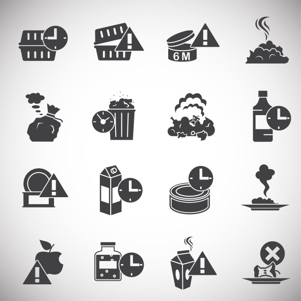 过期的食物图标设置在图形和网页设计的背景。简单的说明。网站按钮或手机应用的互联网概念符号。图片下载