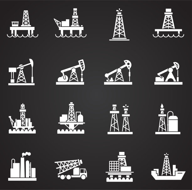 石油钻机相关图标设置在图形和网页设计的背景。简单的说明。网站按钮或手机应用的互联网概念符号。图片下载