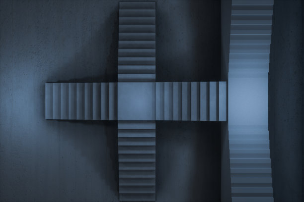 楼梯在黑暗的地下室，3d渲染。图片下载