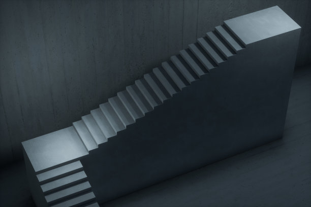 楼梯在黑暗的地下室，3d渲染。图片下载