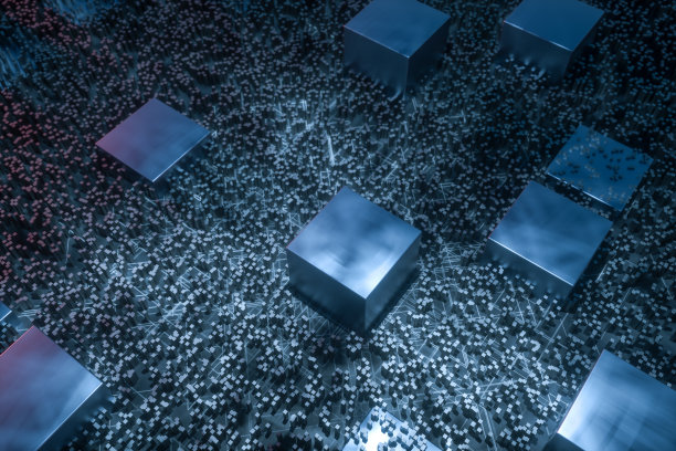 深色技术线背景与立方体和线，3d渲染。图片下载