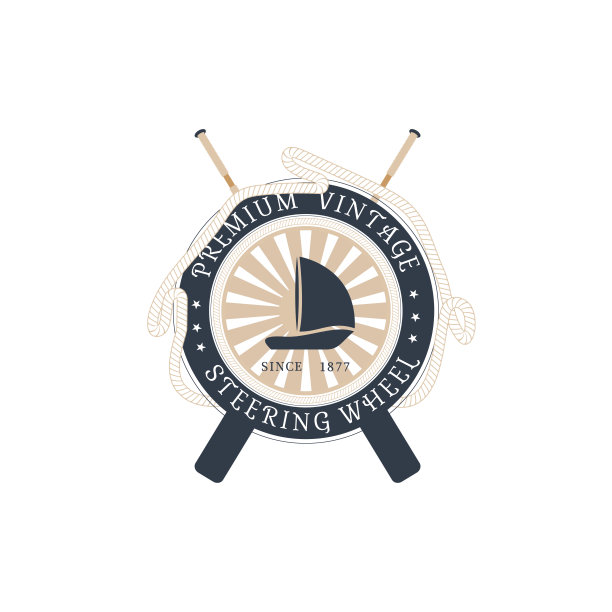 矢量隔离平面图标的方向盘挂绳，交叉桨，射线和船在中心的白色背景。图片下载