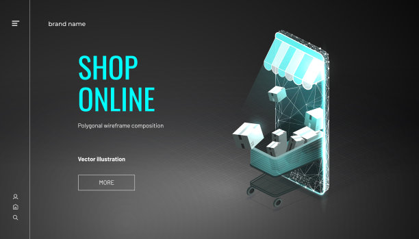 在线商店。智能手机变成了网上商店。等距购物车和智能手机与遮阳篷。营销和电子商务的概念。网上购物的概念。摘要孤立在黑色背景上图片下载