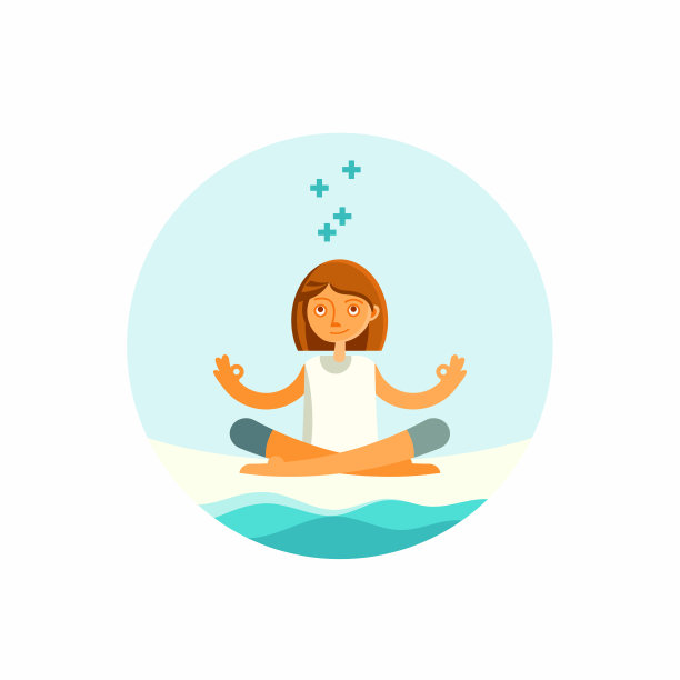 在海边坐莲花的女人。图片下载