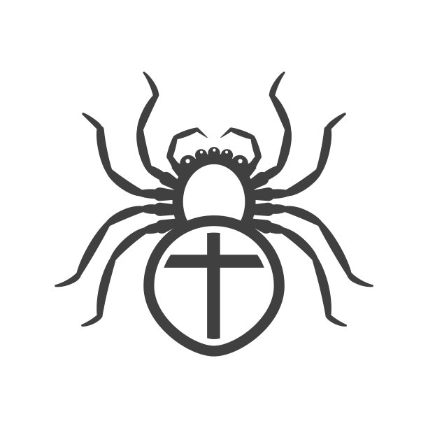 腹部有十字的白色蜘蛛的图标。白色背景上的矢量。图片下载