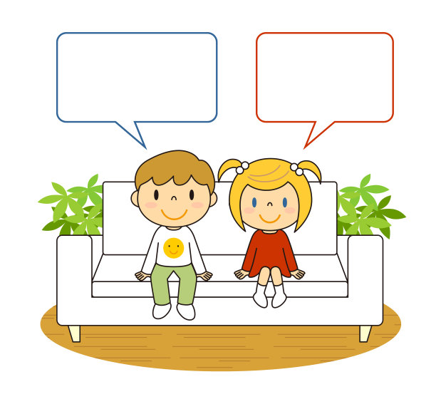 沙发男孩女孩吹出插图剪辑艺术图片下载
