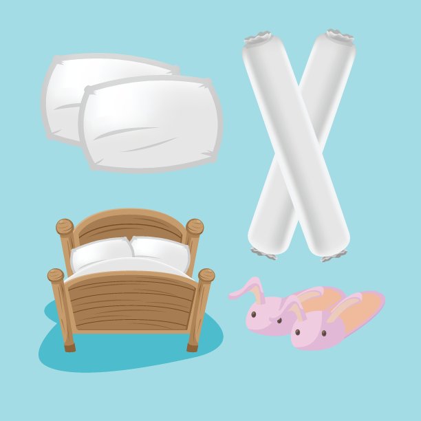 卧室配件卡通对象设置向量图片下载