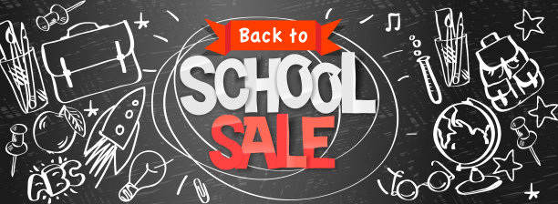 返校销售横横幅，涂鸦背景，矢量插图。图片下载