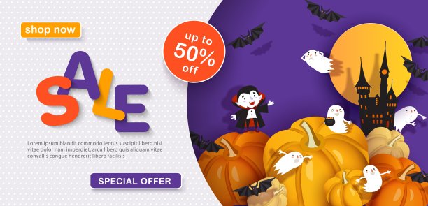 万圣节设计销售。吸血鬼，南瓜，蝙蝠，城堡，月亮，鬼图片下载