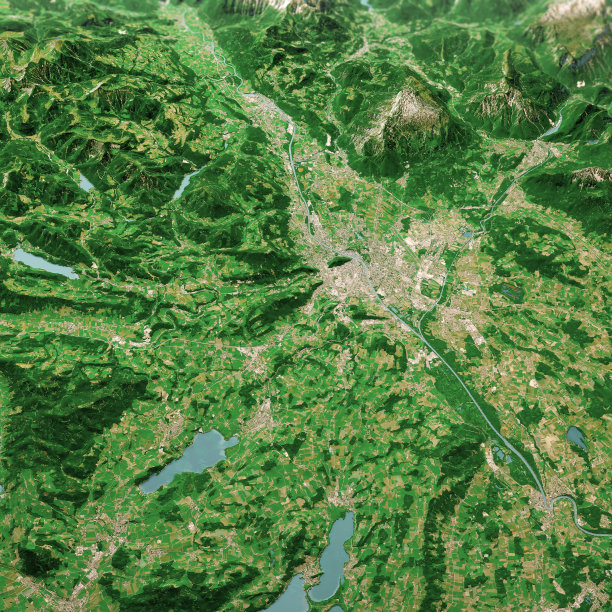 奥地利萨尔茨堡3D渲染鸟瞰图2019年6月北部图片下载