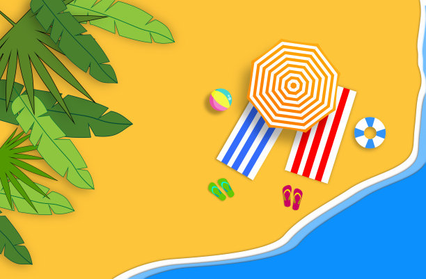 夏天的概念。黄金沙滩，大海和放松的地方。手工制作的,纸组成图片下载