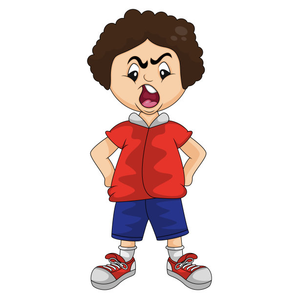 愤怒的男孩双手放在臀部卡通矢量插图图片下载