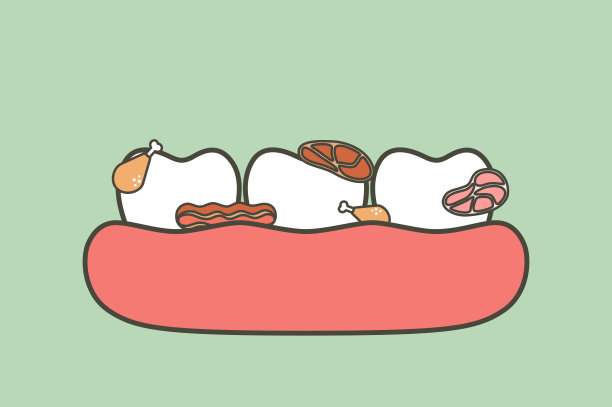 肉卡在牙齿上，导致蛀牙和口臭图片下载