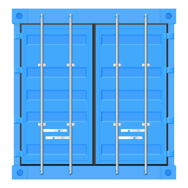 船运货物集装箱。蓝色的联运集装箱。前视图图片下载
