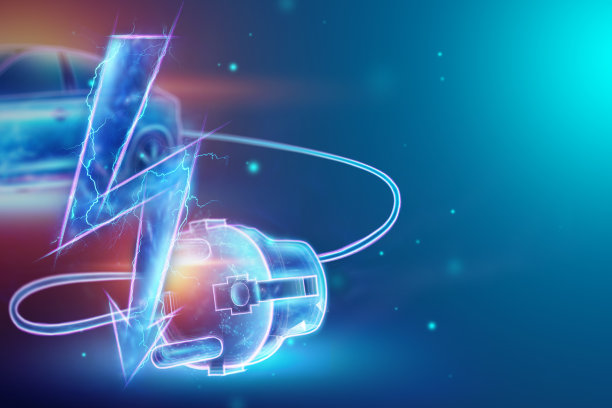创意背景，电动汽车充电线，全息图，电标志。电动汽车的概念电动运动，为汽车充电，现代科技。3D渲染，3D插图图片下载