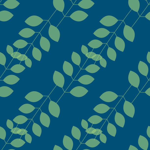 蓝色背景上的树叶茎无缝图案图片下载