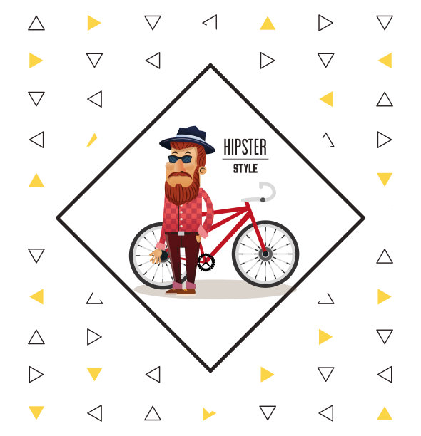 潮人卡通与自行车设计图片下载
