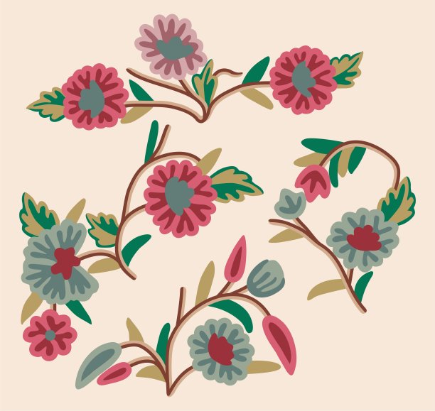 一组简单的彩色花在粉红色的背景上图片下载