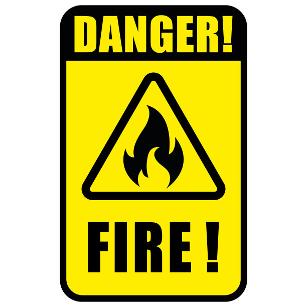 警告火灾危险标志，黄色和黑色隔离背景图片下载