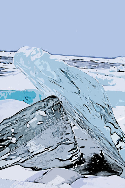 俄罗斯贝加尔湖冰湖上冰块的数字画图片下载