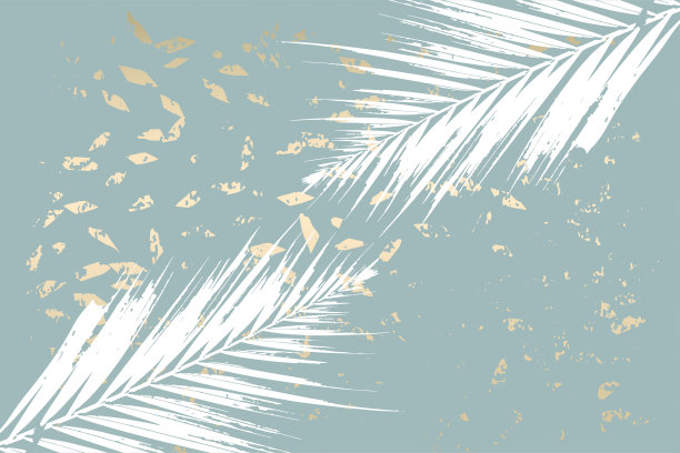 冬季抽象叶灰色蓝色金色背景。时髦的印花与植物图案图片下载