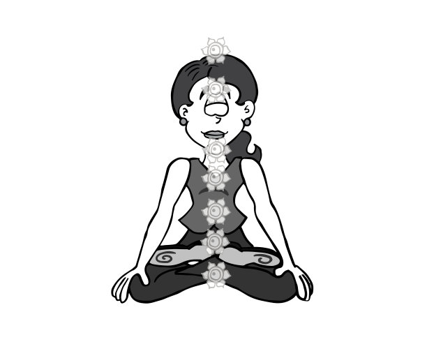 年轻女子在冥想与黑白脉轮图片下载