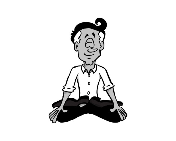 中年男子练习正念黑白图片下载