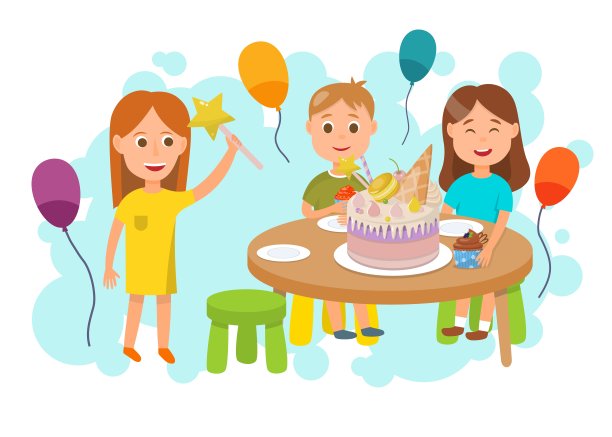儿童庆祝生日派对扁平卡通图片下载