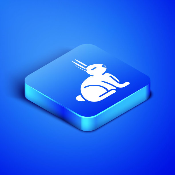 等距兔子图标孤立在蓝色背景。蓝色方块按钮。矢量图图片下载