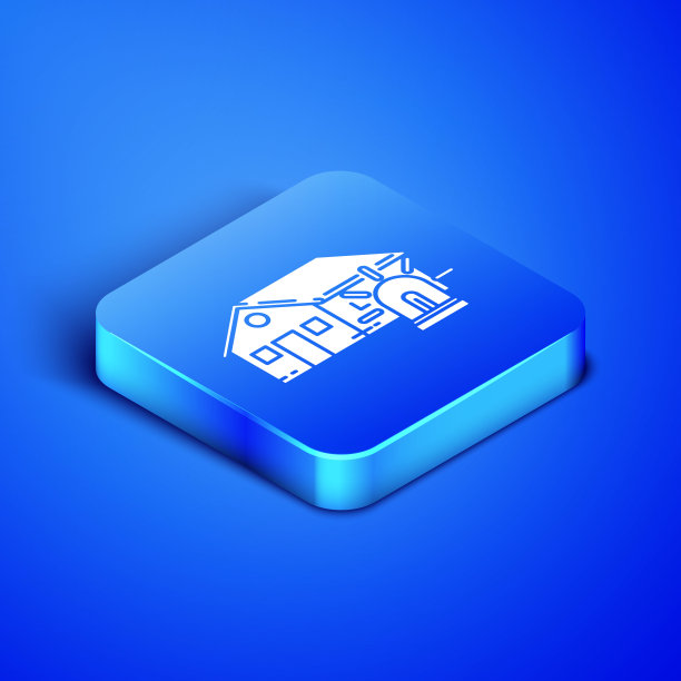 智能房子和报警图标隔离在蓝色背景。智能家居安防系统。蓝色方块按钮。矢量图图片下载