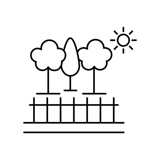田野树木太阳线图标。景观图标元素图片下载