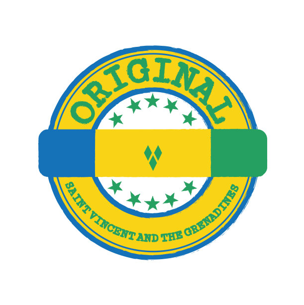 矢量邮票的原始标志与文字圣文森特和格林纳丁斯和系在中间与国旗。图片下载