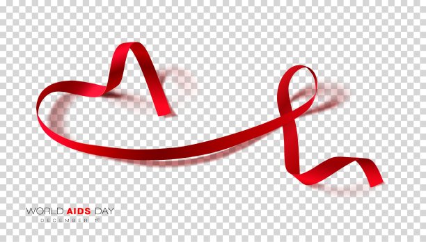世界艾滋病日。红色丝带隔离透明背景。矢量设计模板海报。图片下载