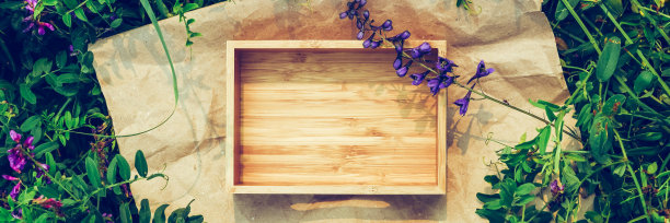 创意的背景来自植物，框架来自牛皮纸和木箱。概念天然化妆品及Banner产品图片下载