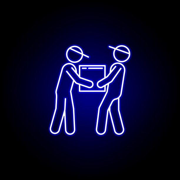 移动包裹线图标在蓝色霓虹风格。一套物流插图图标。标志，符号可以用于网页，标志，手机应用，UI，用户体验图片下载