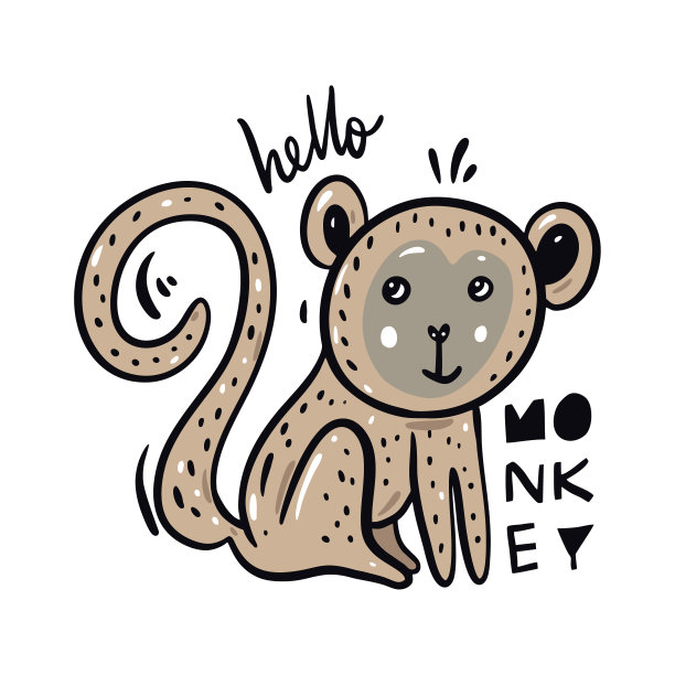 卡通风格的可爱猴子。手绘矢量插图。图片下载