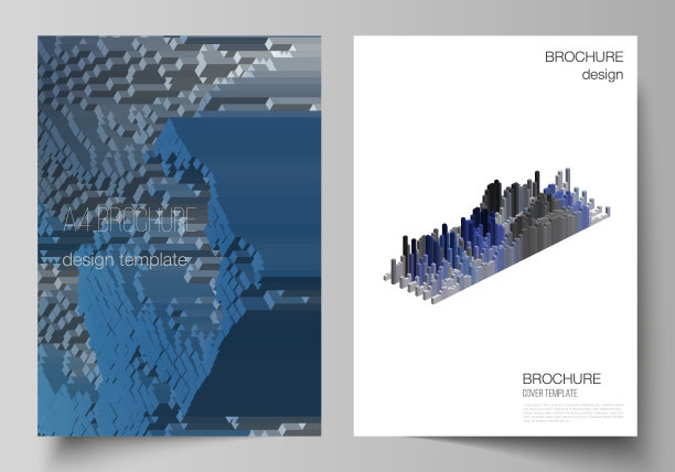 矢量布局A4格式封面模型设计模板的小册子，杂志，传单，年度报告。大数据。动态几何背景。立方体图案设计，运动效果。3 d技术风格图片下载
