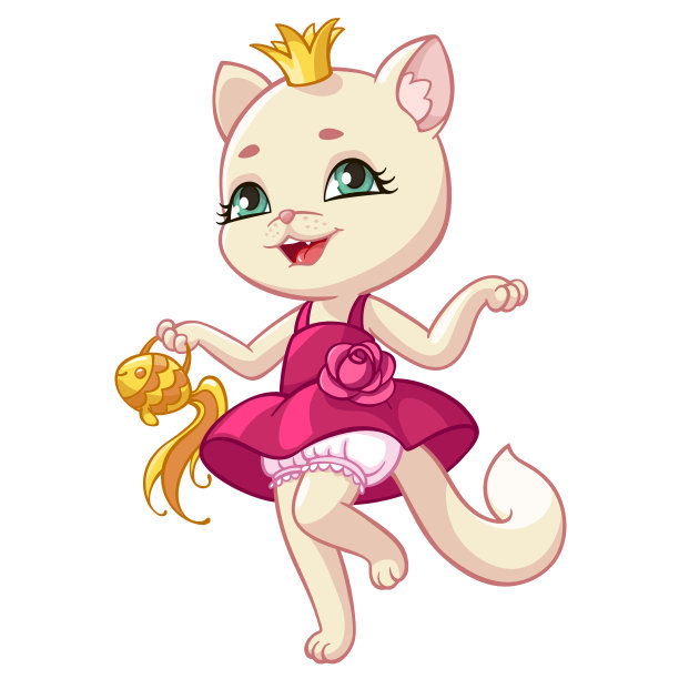 猫公主卡通矢量插图小猫在粉红色的裙子图片下载
