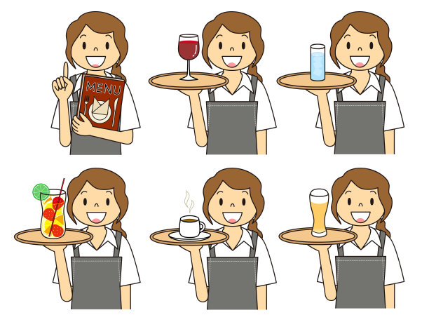 女咖啡馆店员饮料插图套装图片下载